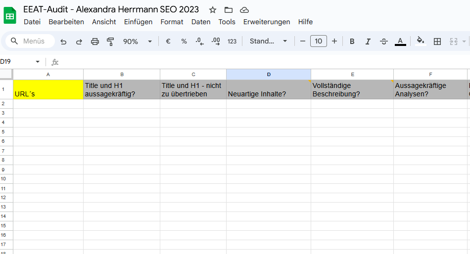 Spreadsheet für EEAT Audit